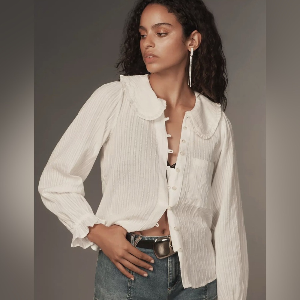 Anthropologie Pilcro Keira Cream Peter Pan Blouse plus 2X GUC